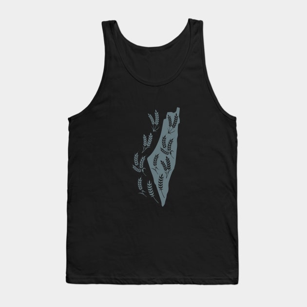 Map of Palestine Designed with Wheat Spikes Sunbula the Symbol of Freedom and Endless Giving Tank Top by QualiTshirt